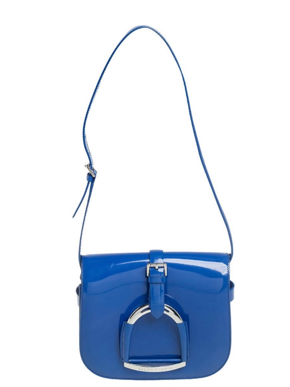Polo Ralph Lauren Patent Leather Wellington Saddle Crossbody Bag Electric Blue